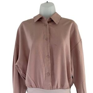The Sei Bodysuit Shirt‎ Womens 4 Pink Button Down Collared Long Sleeve Blouse